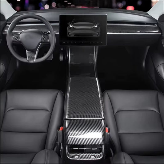 For Tesla Model Y 3 ABS Carbon Fiber Center Console Wrap Cover Kit Dashboard Armrest Door Side Trim Sticker Interior Accessories
