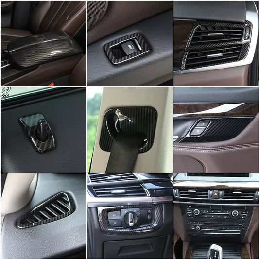 For BMW X5 F15 X6 F16 2014-2018,Steering Wheel,Dashboard,Console Gear Shifter,Panel Sticker,Car Interior Carbon Fiber Trim Cover