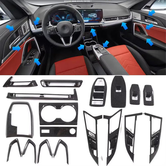 For BMW X1 IX1 U11 2023-2024 ABS Carbon Fiber Car Gear Panel Cover Decorate Kit Interior Car Accessoires